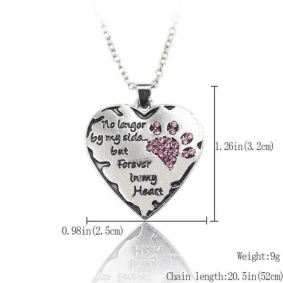 New Pet "No Longer By My Side But Forever in My ♥️" Memorial Necklace - Picture 2 of 4